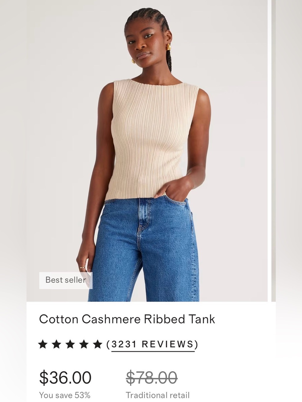 Quince Cotton Cashmere Ribbed Tank - Cream